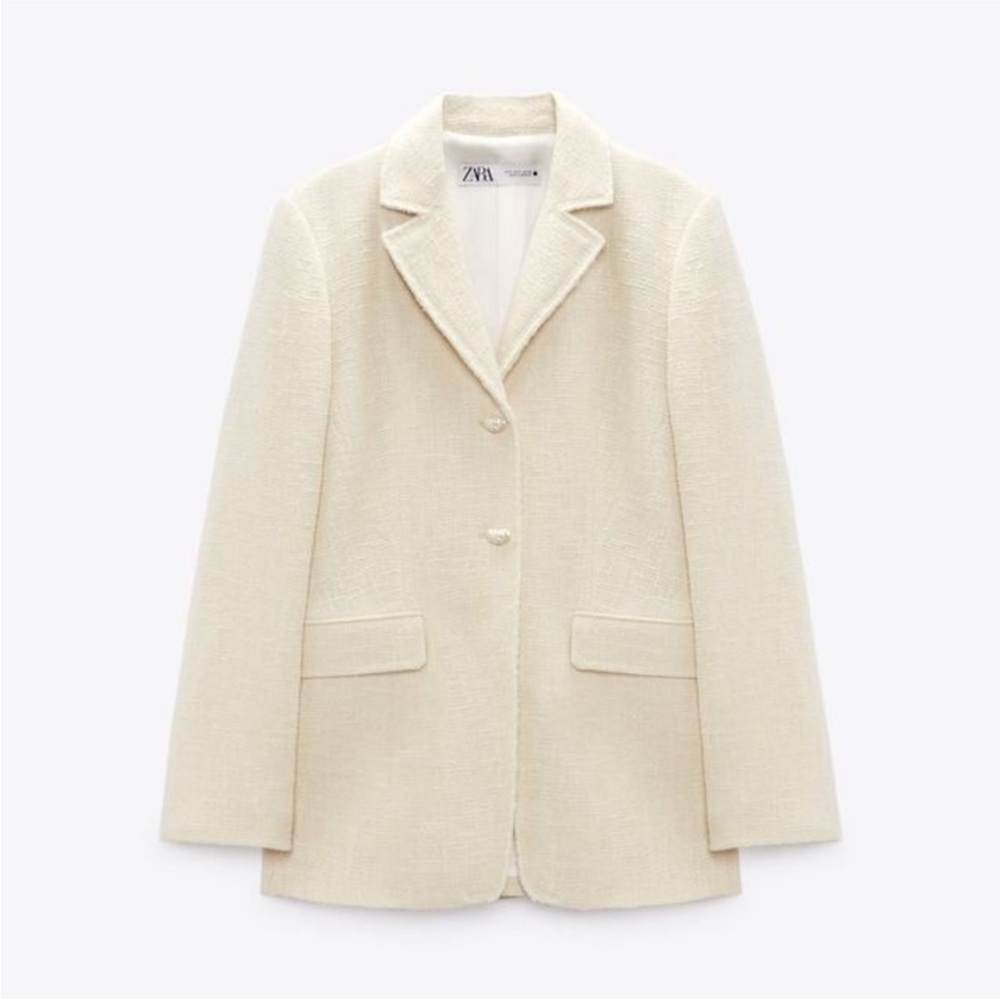 Zara limited edition Cream Women's double breasted Blazer with pearl button